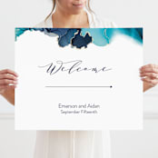 "Modern Tide Pools" - Large Signs in Turquoise by Erin Deegan - With Person for Scale