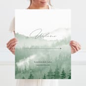 "Over the mountains" - Large Signs in Fern by Helen Halik - With Person for Scale