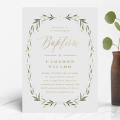 "Eucalyptus Wreath" - Baptism and Christening Invitations in Canary by Carolyn MacLaren - Front