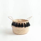 "Black Tasseled Belly Baskets - Medium" - Decorative Baskets in black by Powered By People