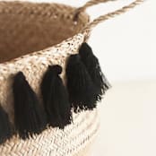 "Black Tasseled Belly Baskets - Medium" - Decorative Baskets in black by Powered By People