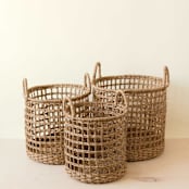 "Seagrass Rope Open Weave Cylinder Basket with handles, nested set of 3" - Decorative Baskets in natural by LIKHA