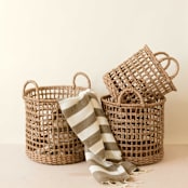 "Seagrass Rope Open Weave Cylinder Basket with handles, nested set of 3" - Decorative Baskets in natural by LIKHA