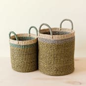 "Olive Cylinder Basket with handles, nested set of 2" - Decorative Baskets in green by LIKHA