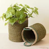 "Olive Cylinder Basket with handles, nested set of 2" - Decorative Baskets in green by LIKHA