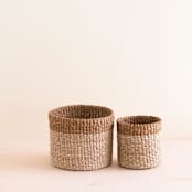 "Natural + Brown Cylinder Tabletop Basket, nested set of 2" - Decorative Baskets in brown by LIKHA