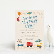 "Adventure Begins" - Baby Shower Invitations in Blue Jay by Creo Study - Front