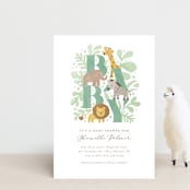 "Petite Safari" - Baby Shower Invitations in Mint by Jennifer Wick - Front