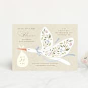 "Blooming Stork" - Baby Shower Invitations in Cornflower by Susan Zinader - Front