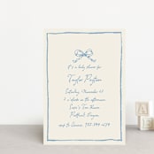 "ribbon bow drawing" - Baby Shower Invitations in Dusty Blue by Cass Loh - Front