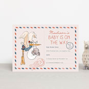 "Disney's Dumbo Stork Baby on the Way" - Baby Shower Invitations in Navy by Claudia Orengo - Front