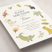 "Tropical Animals" - Baby Shower Invitations in Ivory by Kate Blalock - Detail
