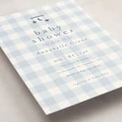 "Gingham Mobile" - Baby Shower Invitations in Baby blue by Stacey Meacham - Detail