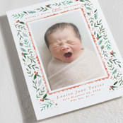 "Merry Little Christmas Greenery" - Holiday Birth Announcement Cards in Tangerine by Alethea and Ruth - Detail