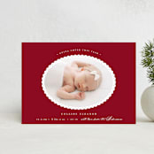 "Scallop Frame" - Holiday Birth Announcement Cards in Candy Cane by Emily Betts - Front