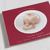 "Scallop Frame" - Holiday Birth Announcement Cards in Candy Cane by Emily Betts - Detail