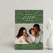"Merriest Little Christmas" - Holiday Birth Announcement Cards in Evergreen by Sarah Brown - Front