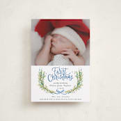 "First Christmas Wreath" - Holiday Birth Announcement Cards in Winter Sky by Alethea and Ruth - Front