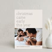"Early Christmas" - Holiday Birth Announcement Cards in Ivory by Rebecca Daublin - Front