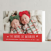 "The More, the Merrier" - Holiday Birth Announcement Cards in Candy Cane by Carolyn MacLaren - Folded Card