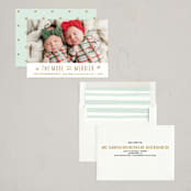"The More, the Merrier" - Holiday Birth Announcement Cards in Golden by Carolyn MacLaren - Assembled
