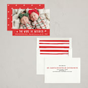 "The More, the Merrier" - Holiday Birth Announcement Cards in Candy Cane by Carolyn MacLaren - Assembled