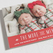 "The More, the Merrier" - Holiday Birth Announcement Cards in Candy Cane by Carolyn MacLaren - Detail