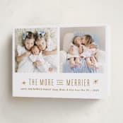 "The More, the Merrier" - Holiday Birth Announcement Cards in Golden by Carolyn MacLaren - Folded Card