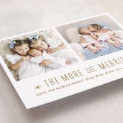 "The More, the Merrier" - Holiday Birth Announcement Cards in Golden by Carolyn MacLaren - Detail