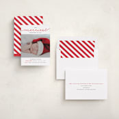"The Merriest Christmas Of All" - Holiday Birth Announcement Cards in Fire Engine Red by Sara Hicks Malone - Assembled