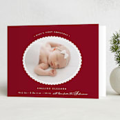 "Scallop Frame" - Holiday Birth Announcement Cards in Candy Cane by Emily Betts - Folded Card