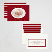 "Scallop Frame" - Holiday Birth Announcement Cards in Candy Cane by Emily Betts - Assembled