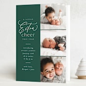 "Extra Cheer Here" - Holiday Birth Announcement Cards in Fir by Everett Paper Goods - Folded Card