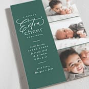 "Extra Cheer Here" - Holiday Birth Announcement Cards in Fir by Everett Paper Goods - Detail