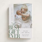 "Best Gift Ever bow" - Holiday Birth Announcement Cards in Sage by Alethea and Ruth - Folded Card