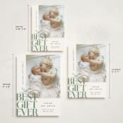 "Best Gift Ever bow" - Holiday Birth Announcement Cards in Sage by Alethea and Ruth - Formats Available