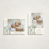 "Best Gift Ever bow" - Holiday Birth Announcement Cards in Sage by Alethea and Ruth - Photo Orientation Options
