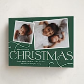 "Little Addition" - Holiday Birth Announcement Cards in Emerald by Sarah Brown - Folded Card