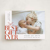 "Best Gift Ever bow" - Holiday Birth Announcement Cards in Citrus by Alethea and Ruth - Front