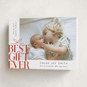 "Best Gift Ever bow" - Holiday Birth Announcement Cards in Citrus by Alethea and Ruth - Folded Card