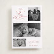 "Merrier This Year" - Holiday Birth Announcement Cards in Caramel Apple by Everett Paper Goods - Front