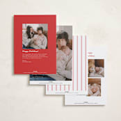 "Merrier This Year" - Holiday Birth Announcement Cards in Caramel Apple by Everett Paper Goods - Back of Card Options
