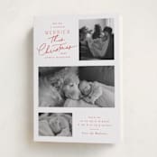 "Merrier This Year" - Holiday Birth Announcement Cards in Caramel Apple by Everett Paper Goods - Folded Card