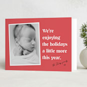 "A Little More" - Holiday Birth Announcement Cards in Rose by Jessie Steury - Folded Card
