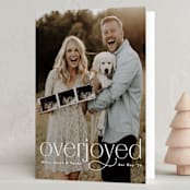 "Overjoyed" - Holiday Birth Announcement Cards in Snow by Lea Delaveris - Folded Card