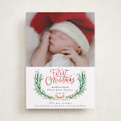 "First Christmas Wreath" - Holiday Birth Announcement Cards in Berry by Alethea and Ruth - Front