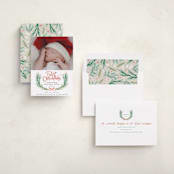 "First Christmas Wreath" - Holiday Birth Announcement Cards in Berry by Alethea and Ruth - Assembled