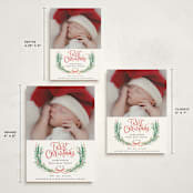 "First Christmas Wreath" - Holiday Birth Announcement Cards in Berry by Alethea and Ruth - Formats Available