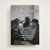 "Extra Cheer" - Holiday Birth Announcement Cards in Blush by fatfatin - Front