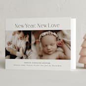 "New Love" - Holiday Birth Announcement Cards in Ecru by Nicoletta Savod - Folded Card
